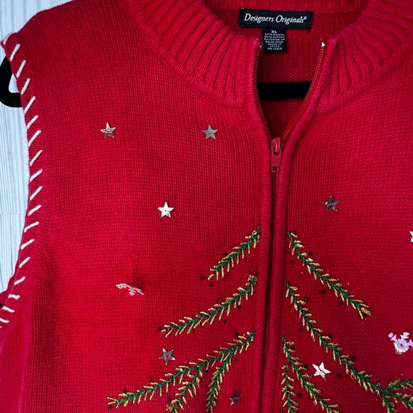 Desginers Originals Cardigan Sweater Wmns Sz XL Red Snowman Applique Xmas Zip - Picture 3 of 7
